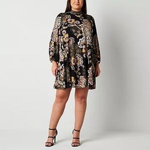 Robbie Bee Plus Long Sleeve Floral Swing Dresses 3x